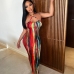 1Multicolored Backless Slit Sleeveless Maxi Dress