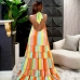 5Multicolored Sleeveless Halter Layered Floor Length Dress