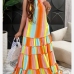 1Multicolored Sleeveless Halter Layered Floor Length Dress