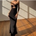 3Party Black Backless Halter Tie Wrap Maxi Dress