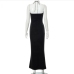 7Party Black Backless Halter Tie Wrap Maxi Dress