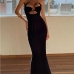 1Party Black Backless Halter Tie Wrap Maxi Dress