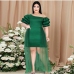 1Plus Size Inclined Shoulder Short Sleeve Maxi Dress