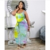 15Plus Size Tie Dye U Neck Sleeveless Maxi Dress