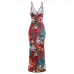 7Printed Spaghetti Strap Hem Slit Maxi Dresses