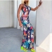 8Printed Spaghetti Strap Hem Slit Maxi Dresses