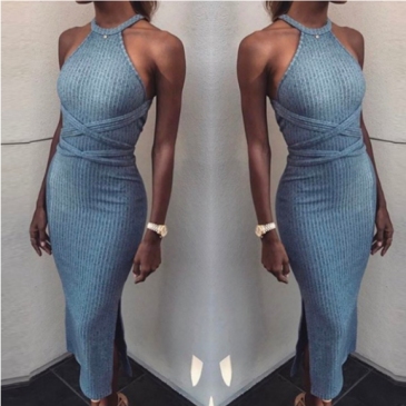 Pure Color Fitted Bandage Summer Maxi Dresses
