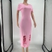 7Pure Color Holes Short Sleeve Maxi Casual Dresses
