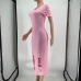 11Pure Color Holes Short Sleeve Maxi Casual Dresses