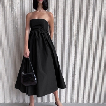 Roman Style Ladies  Black Strapless Maxi Dress