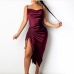 3Ruched Solid Spaghetti Strap  Sleeveless Maxi Dress