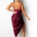 4Ruched Solid Spaghetti Strap  Sleeveless Maxi Dress