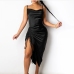 6Ruched Solid Spaghetti Strap  Sleeveless Maxi Dress