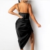 7Ruched Solid Spaghetti Strap  Sleeveless Maxi Dress