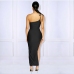 15Ruched Split Sleeveless One Shoulder Maxi Dress