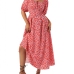 8Rural Style Floral Solid Puff Sleeve Maxi Dress