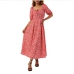 1Rural Style Floral Solid Puff Sleeve Maxi Dress