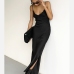 4Satin  Spaghetti Strap  Slit Maxi Dresses For Women