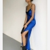 5Satin  Spaghetti Strap  Slit Maxi Dresses For Women