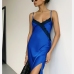 7Satin  Spaghetti Strap  Slit Maxi Dresses For Women