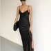 1Satin  Spaghetti Strap  Slit Maxi Dresses For Women