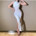 3Seductive Mock Neck Bandage Sleeveless Maxi Slit Dress