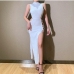 1Seductive Mock Neck Bandage Sleeveless Maxi Slit Dress