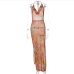 7See Through Slit Halter Cowl Neck Halter Maxi Dress