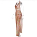 8See Through Slit Halter Cowl Neck Halter Maxi Dress