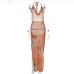 9See Through Slit Halter Cowl Neck Halter Maxi Dress