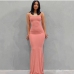 6Sexy Boat Neck Solid Bodycon Maxi Dress