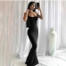 1Sexy Boat Neck Solid Bodycon Maxi Dress