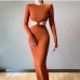 12Sexy Crew Neck Hollow Out Knitting Maxi Dress