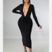 7Sexy Deep V Neck Slim Long Sleeve Maxi Dresses