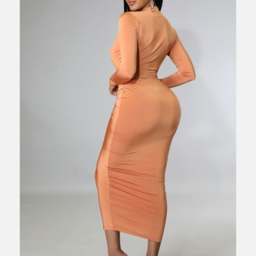 Sexy Deep V Neck Slim Long Sleeve Maxi Dresses