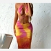 1Sexy Halter Backless Tie Dye Sleeveless Maxi Dress