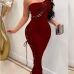 3Sexy Hollow Out Sleeveless One Shoulder Maxi Dress