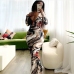 3Sexy Low Cut Long Sleeve Print Maxi Dress