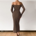 5Sexy Patchwork Cold Shoulder Bodycon Maxi Dress