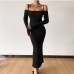 6Sexy Patchwork Cold Shoulder Bodycon Maxi Dress