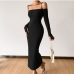 8Sexy Patchwork Cold Shoulder Bodycon Maxi Dress