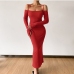 9Sexy Patchwork Cold Shoulder Bodycon Maxi Dress