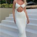 1Sexy Solid Backless Halter Strap Sleeveless Long Dresses