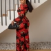 3Sexy V Neck Print Long Sleeve Maxi Dress