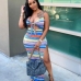 1Sexy V Neck Tie Dye Sleeveless Maxi Dress