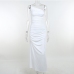 12Sexy White Slit Backless Ruched Maxi Dress