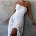 4Sexy White Slit Backless Ruched Maxi Dress