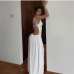 6Sexy White Slit Backless Ruched Maxi Dress