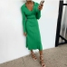 1Simple V Neck Full Sleeve Maxi Dress