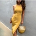 4Solid High Slit Sleeveless Maxi Dress